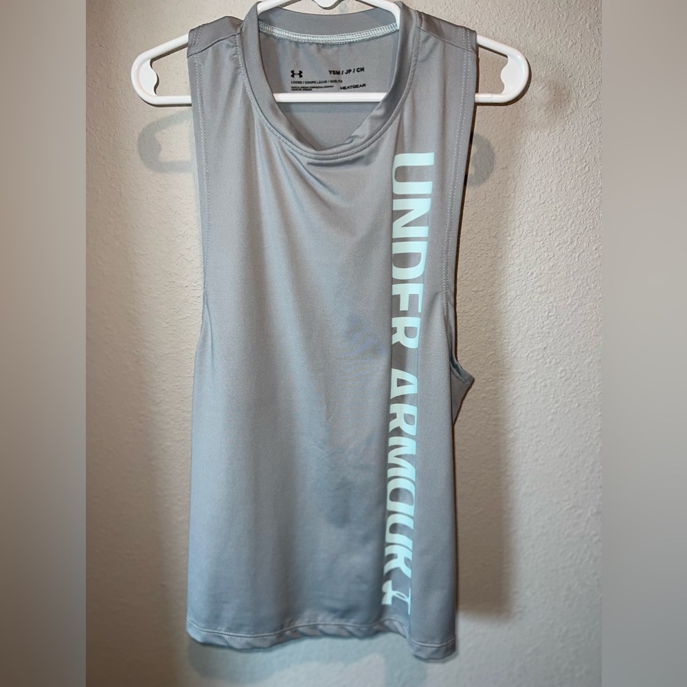 Under Armour size youth s gray tank with teal graphic